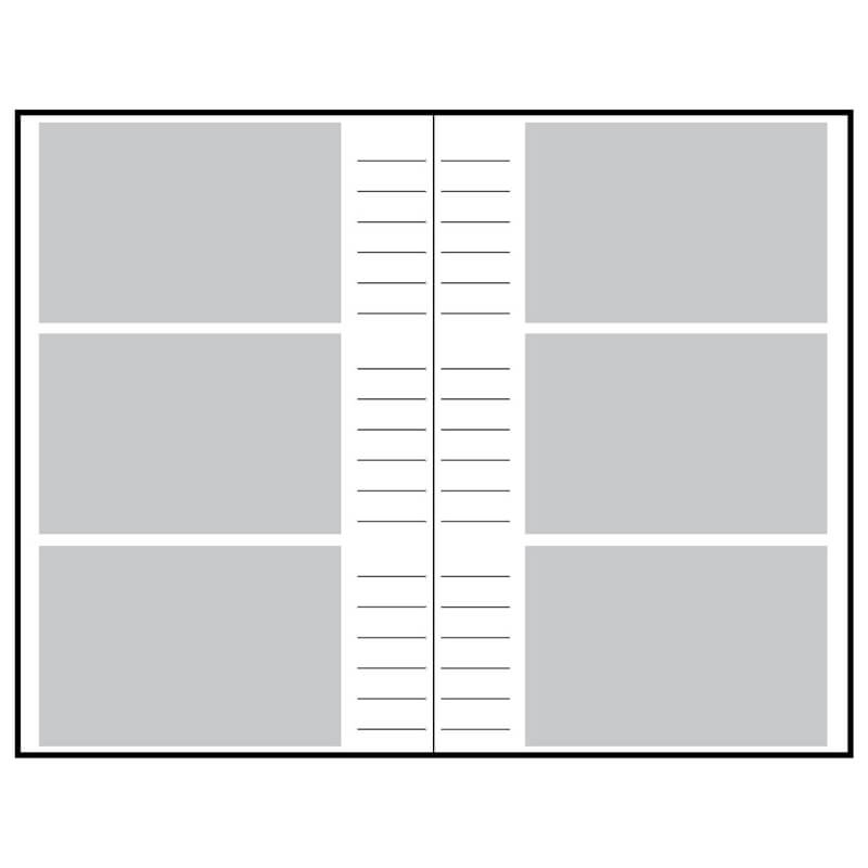 Схема альбома по 3 шт. на странице, местом для заметок, горизонтально