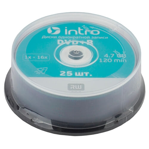 Диск Лазерный Intro DVD+R INTRO 16x 4.7GB Cakebox 25